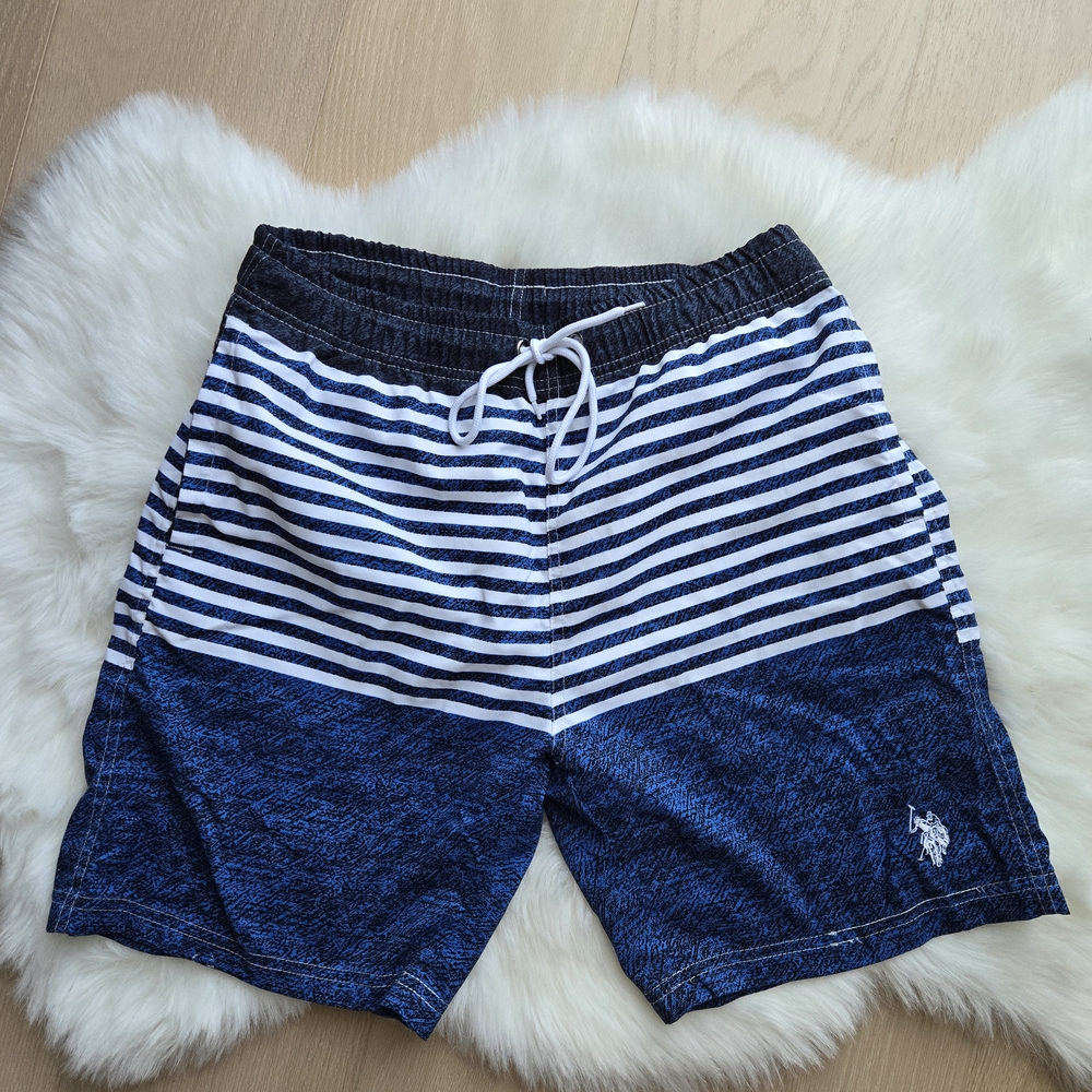 U.S. Polo Assn. Navy and White Striped Board Shorts